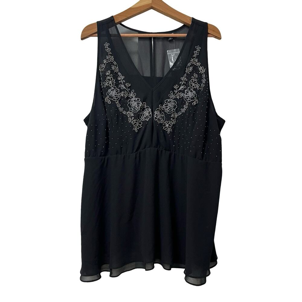 Torrid Chiffon Beaded Floral Semi Sheer‎ Tank Top Size 3X Black Whimsigoth NWT